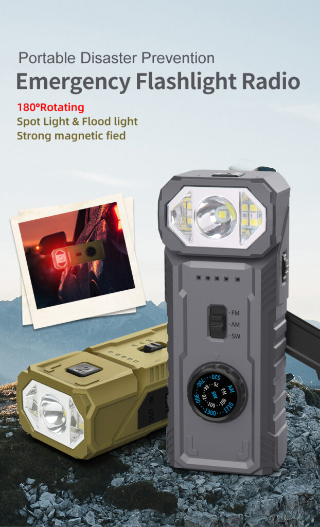 Outdoor portable multifunctional emergency flashlight radio