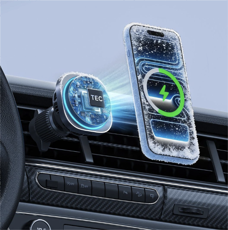 MagSafe compatible magnetic wireless car charger mounted on dashboard during navigation